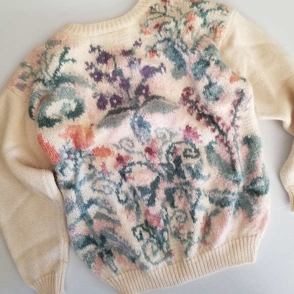 Michelle Stuart Vintage 90s Cottagecore Mohair Wool Knit Pullover Sweater M - Picture 8 of 9